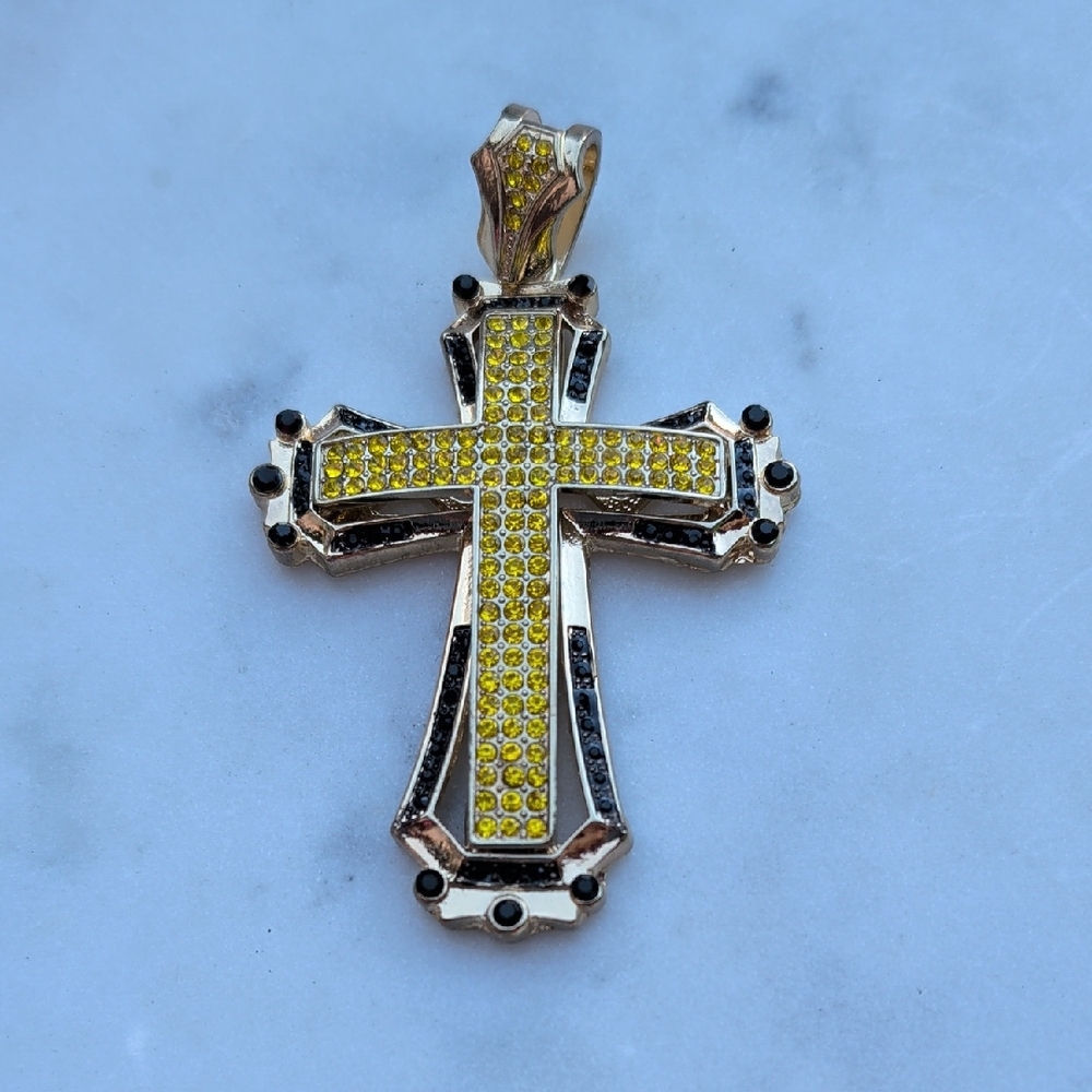 Gold Yellow Crystal Cross Necklace